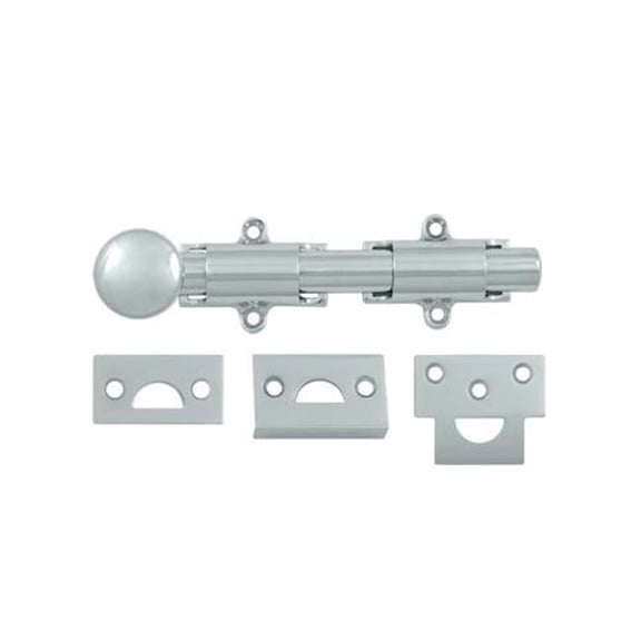 6 in. Heavy Duty Surface Bolt- Bright Chrome - Solid