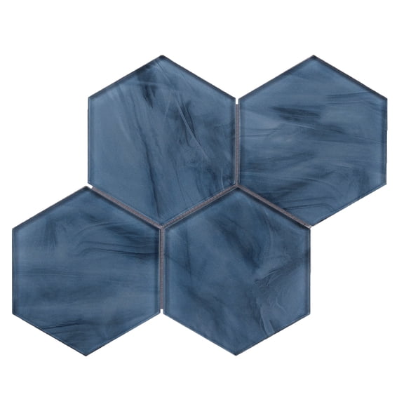 6-in Hexagon Blue 12-in x 12-in Inkjet Glass Mosaic Wall Tile( 10 sq. ft. /Box )
