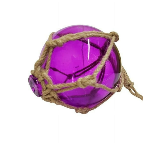 6 in. Japanese Glass Ball Fishing Float with Brown Netting Decoration, Purple