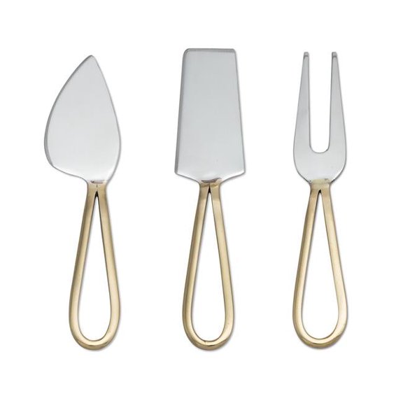 6 in. Loop Handle Cheese Tools, Brass & Stainless Steel - Set of 3
