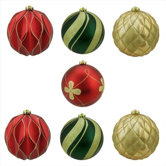 6 in. Matte And Glitter Red Gold And Green Earthy Shatterproof Ball Christmas Ornaments, 7 Count