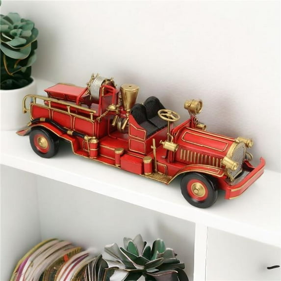 6 in. Metal Hand Painted Model Car Sculpture, Red & Gold