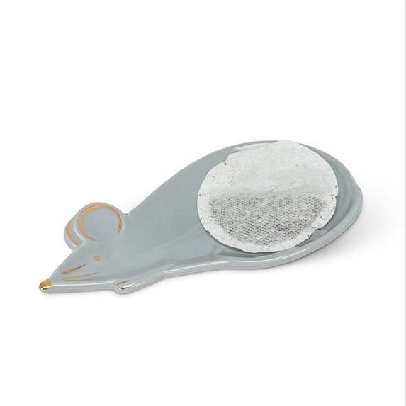 6 in. Mouse Teabag & Trinket Holder, Grey & Gold