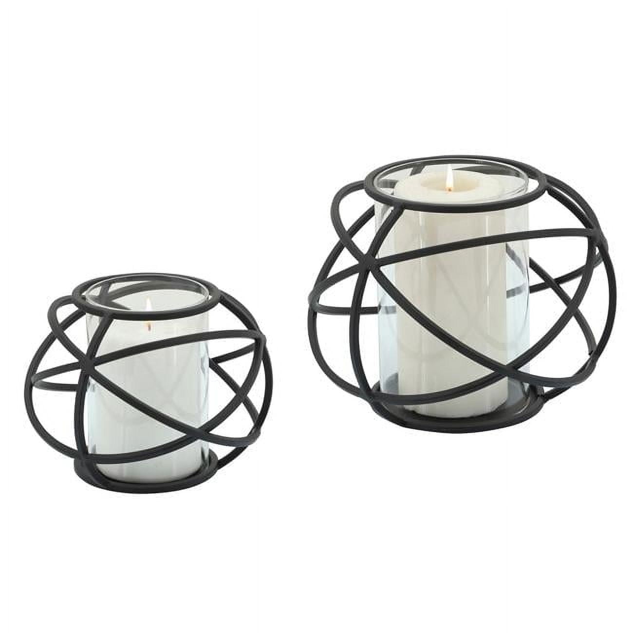 Set of 2 Black Metal Orb Hurricane Candle Holders