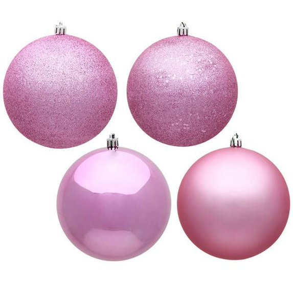 6 in. Pink 4 Finish Assorted Color Christmas Ornament Ball - 4 per Bag