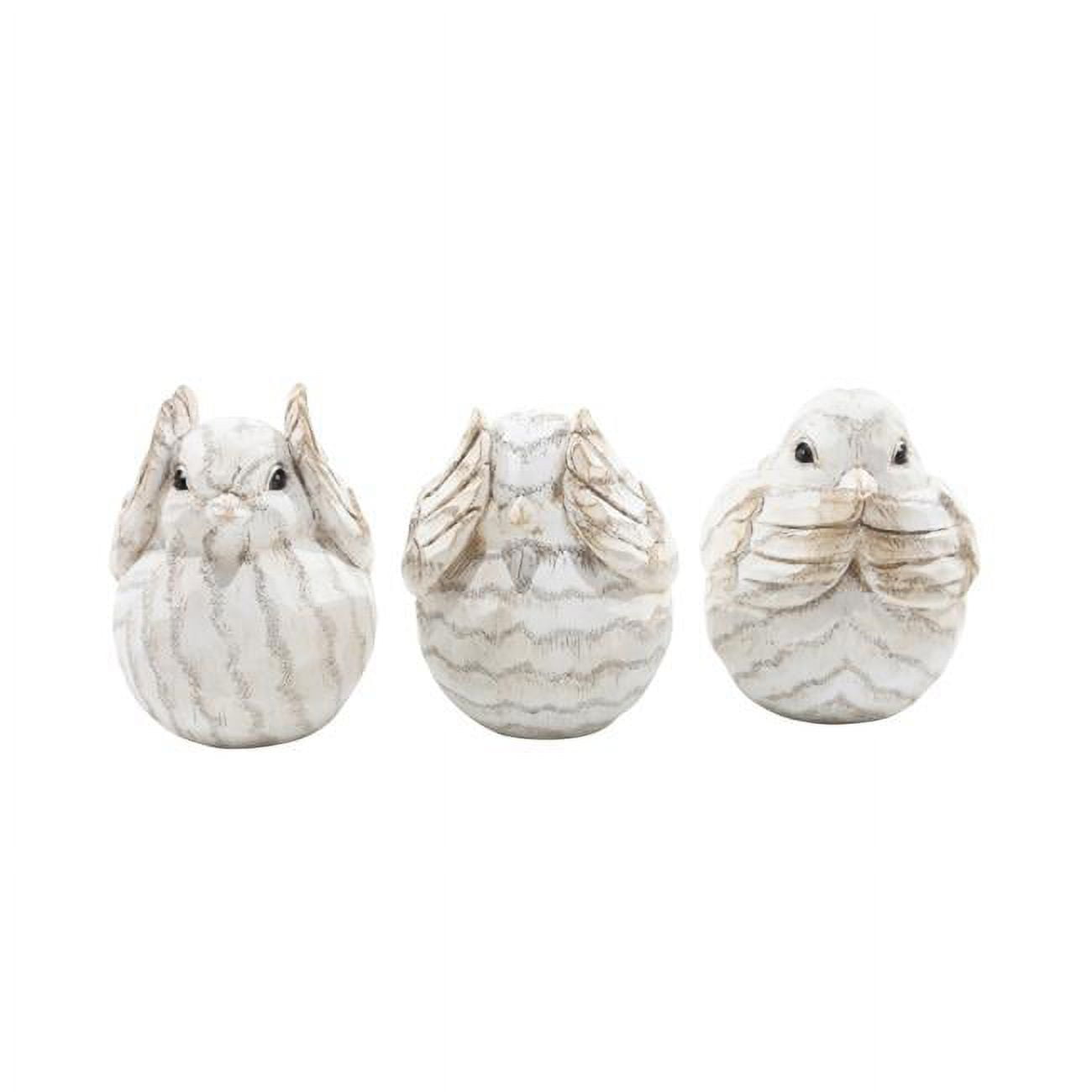 6-Inch White and Beige Resin Bird Figurines, Set of 3