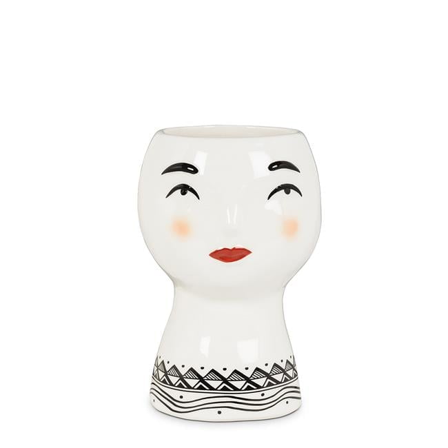 White and Black Ceramic Pretty Lady Head Vase Planter
