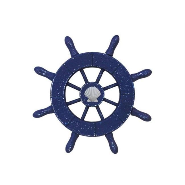 6 in. Rustic Dark Blue Decorative Ship Wheel with Seashell - Walmart.com
