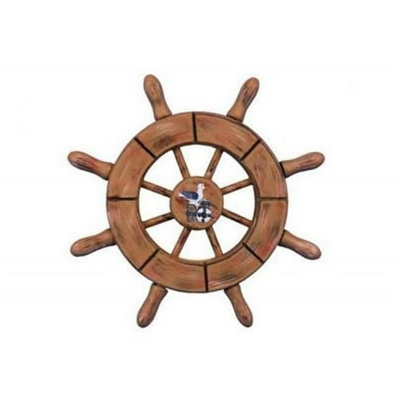 6 in. Rustic Wood Finish Decorative Ship Wheel With Seagull 6 in.