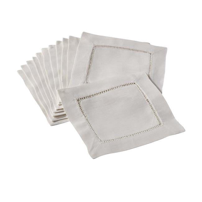 CleverDelights White Cotton Hemstitch Cocktail Napkins - 12 Pack 6 Inch Square