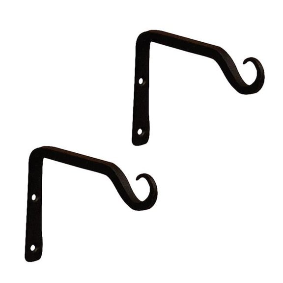 6 in. Straight Upcurled Wall Bracket Hook, Black - Pack of 2