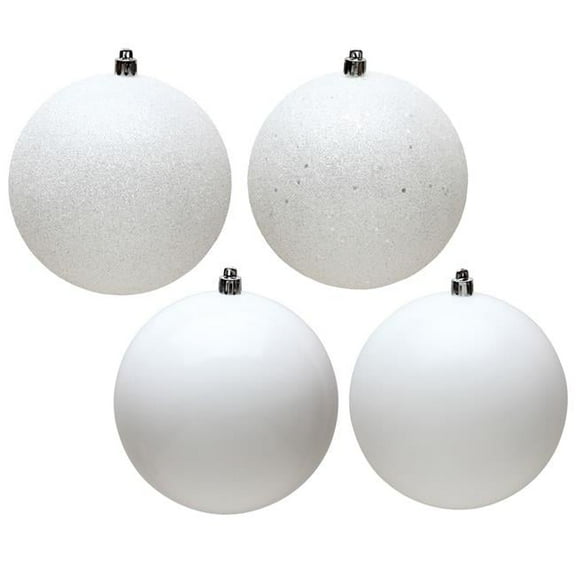 6 in. White 4 Finish Assorted Color Christmas Ornament Ball - 4 per Bag