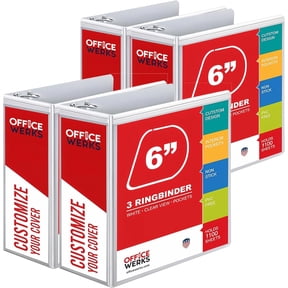6-in White, 4-Pack, Heavy Duty Slant D-Rings,1100+ Sheet Capacity, Binder Locking, 3 Ring Binder, Clear View, Pockets (6.5 Inch Spine)