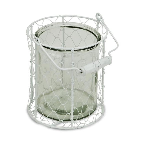 6 in. White & Clear Wire Basket & Glass Jar