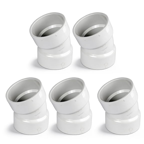 6 in. White PVC DWV 1/16 Bend 22.5° Elbow, Hub x Hub Connection, For Drain, Waste & Vent Plumbing Systems, (3 Pack)