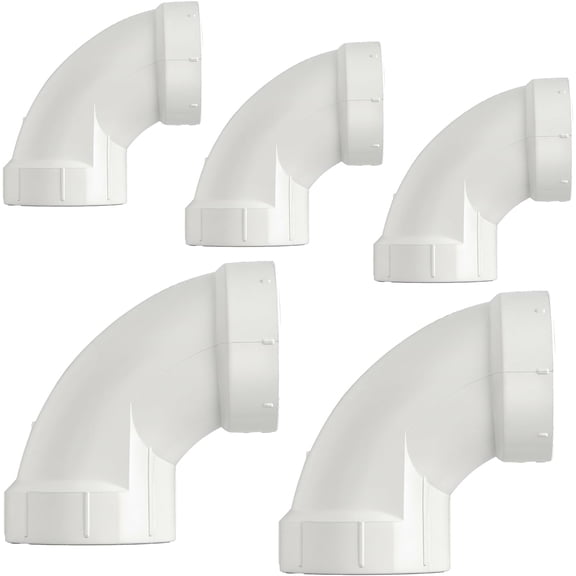 6 in. White PVC DWV 1/4 Bend 90-Degree Elbow, Hub x Hub Drain, Waste & Vent Plumbing Fitting, (5 Pack)