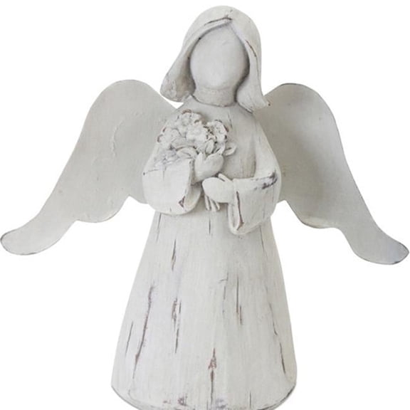6 in. White Washed Polyresin Angel Figurine, Set of 6
