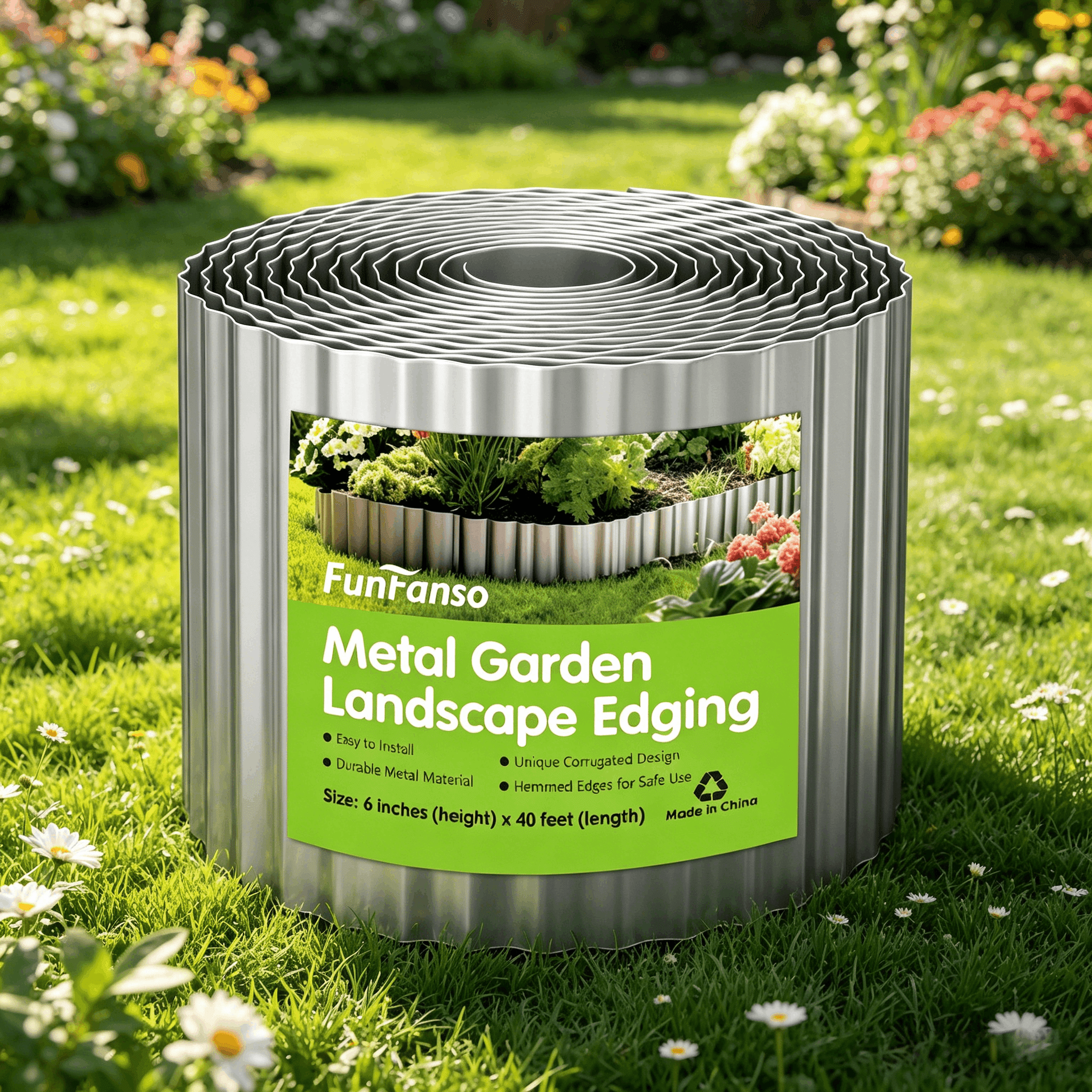 6 in x 40 ft Metal Landscape Paver Edging, Corrugated Garden Edging Border, Sturdy Steel Fence for Garden, Flower Bed Edging, Tree Fence