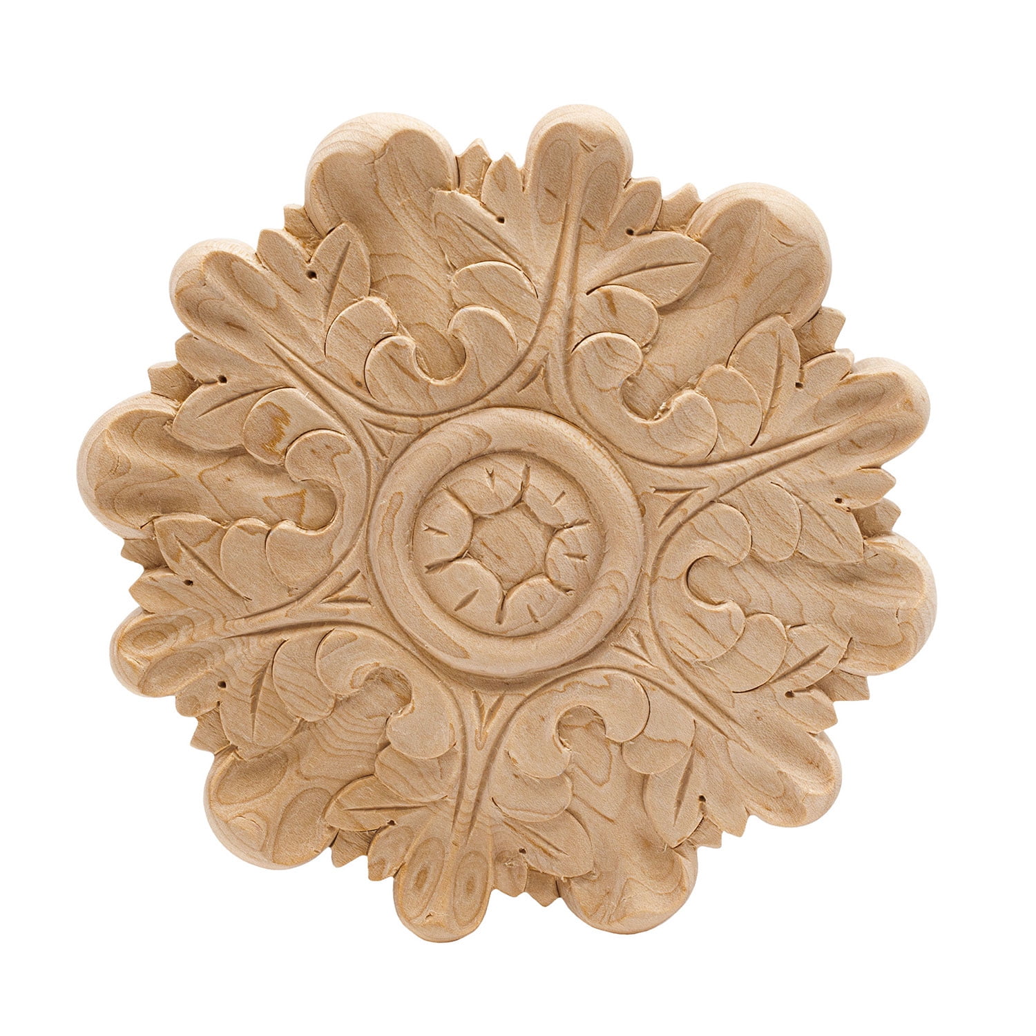 6" x 5/8" Unfinished Maple Round Acanthus Wood Applique
