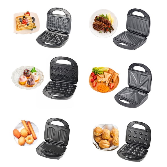 6 in1 Sandwich Maker Panini Press Waffle Iron Set w/6 Removable Non-Stick Plates