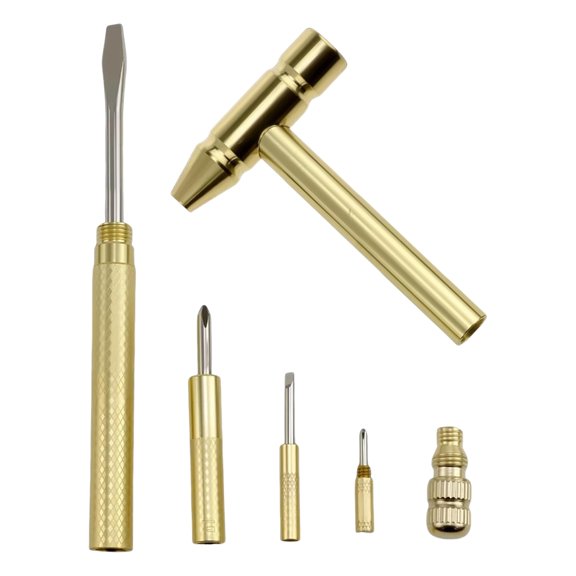 6-in1 Small Hammer with 3 Screwdriver Heads Compact Design Portable Brass Hammer Screwdriver Tool