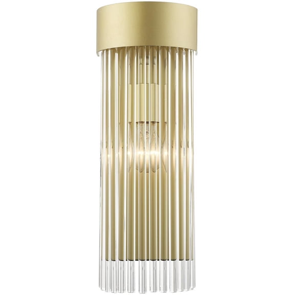 6 inch 1 Light Soft Gold Wall Sconce with Soft Gold Drum Shade with Clear Crystal Rods Shade