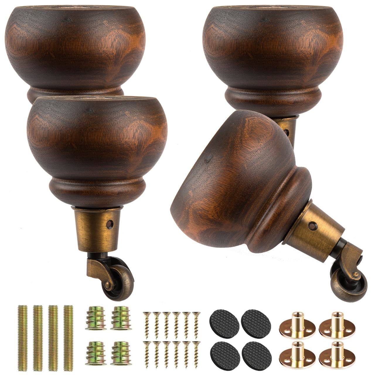 6 Inch Black Wooden Furniture Legs - Pack Of 4 Eucalyptus Bun Feet With M8 Hardware For Sofa & Cabinet Raising