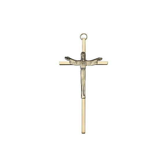 6 inch Antique Gold Risen Christ on a Polished Brass Cross