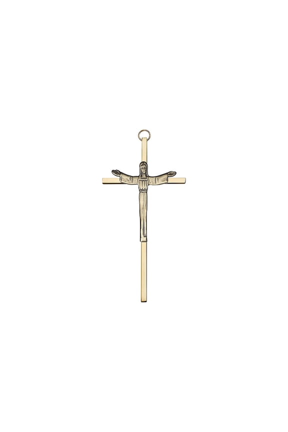 6 inch Antique Gold Risen Christ on a Polished Brass Cross