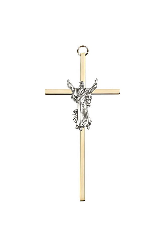 6 inch Antique Gold Risen Christ on a Polished Brass Cross