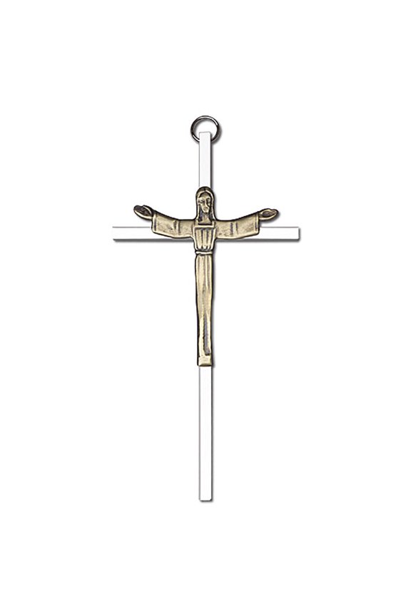 6 inch Antique Gold Risen Christ on a Polished Silver Finish Cross