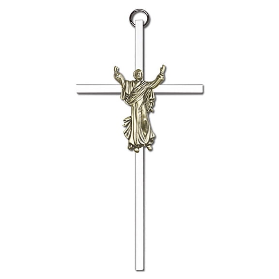 6 inch Antique Gold Risen Christ on a Polished Silver Finish Cross