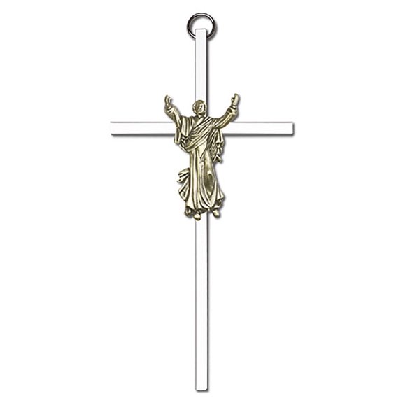 6 inch Antique Gold Risen Christ on a Polished Silver Finish Cross