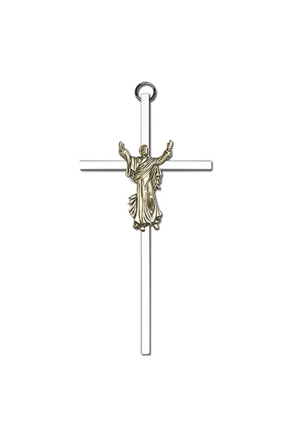 6 inch Antique Gold Risen Christ on a Polished Silver Finish Cross