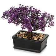 GnFlus 6 inch Artificial Bonsai Tree Juniper Faux Plants Indoor Small Fake Plants Decor with Ceramic Pots Purple
