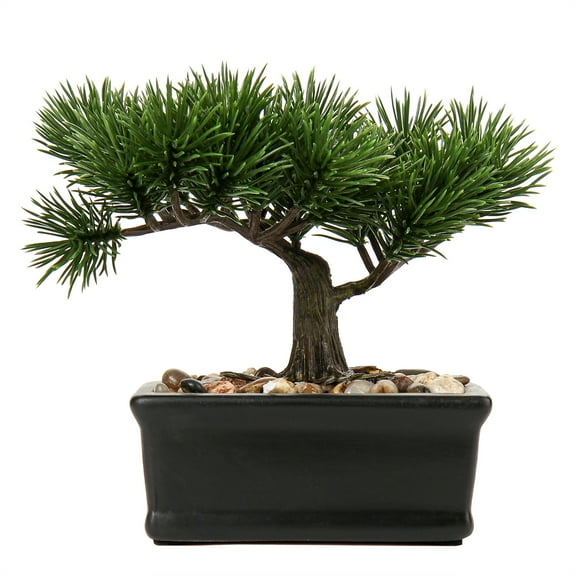 GnFlus 6 inch Artificial Bonsai Tree Juniper Faux Plants Indoor Small Fake Plants Decor with Ceramic Pots for Office Desk Table Home Decor