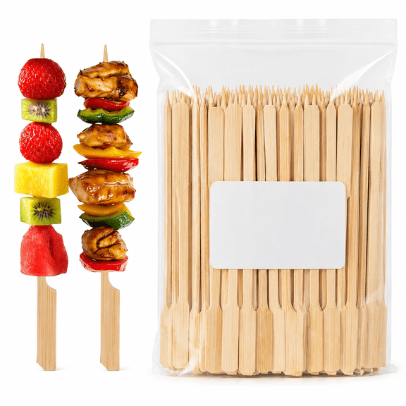 6 inch Bamboo Skewers for Appetizers, Fruit Kabob, Wooden Food Cocktail Picks, Charcuterie Wood Sticks for Grilling, Caprese, BBQ Snacks, Sandwich Toothpicks, with Flat Handle Anti-Roll