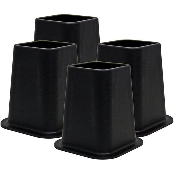 6-inch Bed Risers - Set of 4 Black Heavy Duty Stackable Furniture Risers for Under Bed Storage, Desk, Sofa, Couch