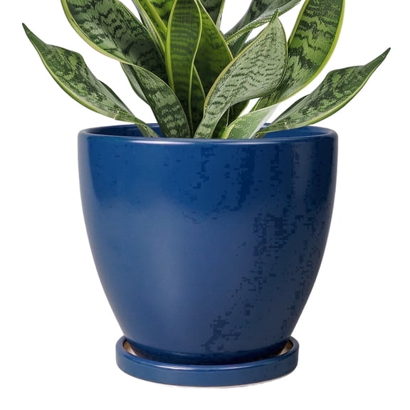 Ordivic 6 inch Blue Ceramic Round Plant Pot with Drainage Hole & Saucer | Modern Minimalist Succulent Planter for Snake Plant & Herbs