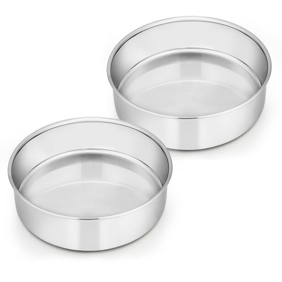6 inch Cake Pan Set of 2, VeSteel Stainless Steel Round Cake Baking Pans, Mirror Finish & Dishwasher Safe