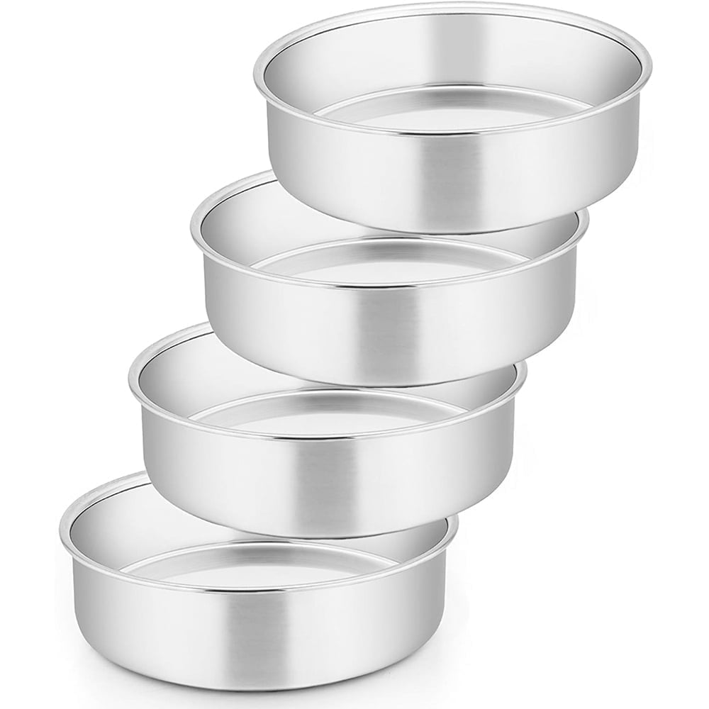 6 inch Cake Pan Set of 4, VeSteel Stainless Steel Round Cake Baking ...
