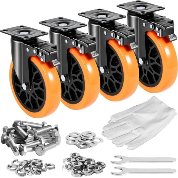 6-inch Caster Wheels Set of 4, 2800 lbs Total Capacity Heavy Duty Swivel Plate Casters, Non-Marking No Noise PVC Wheels with A/B Dual Locking for Cart Workbench Furniture