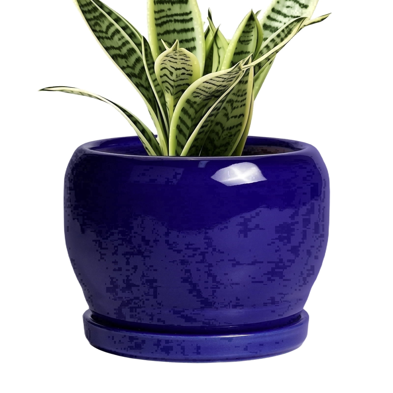 Ordivic 6 inch Cobalt Blue Ceramic Plant Pot with Saucer & Drainage Hole, Small Indoor Flower Planter for Succulents & Herbs, Home Decor