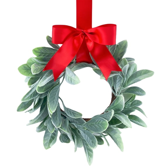 6 inch Christmas Wreaths for Front Door Christmas Wreaths with Leaves Burlap Red Bow for Festive Holiday Home Christmas Decor (Red)
