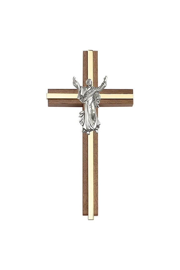 6 inch Contemporary Risen Christ Cross, Walnut w/ Antique Gold inlay