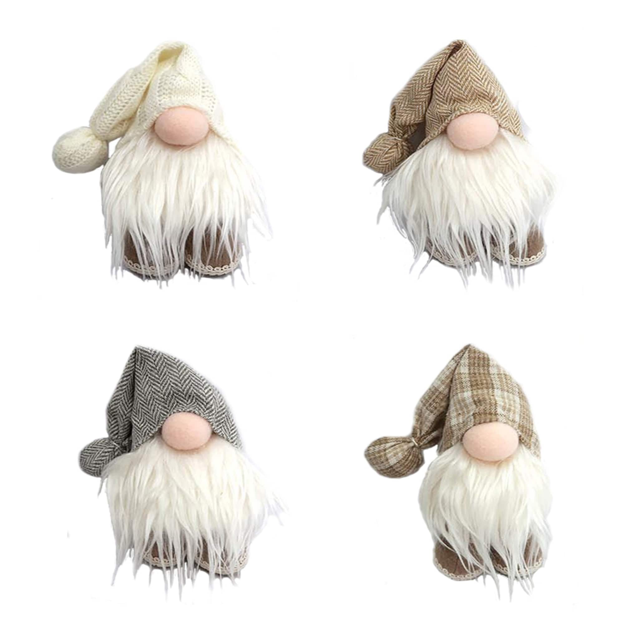Winter Country Gnomes Set with White Beards and Earth-Toned Hats