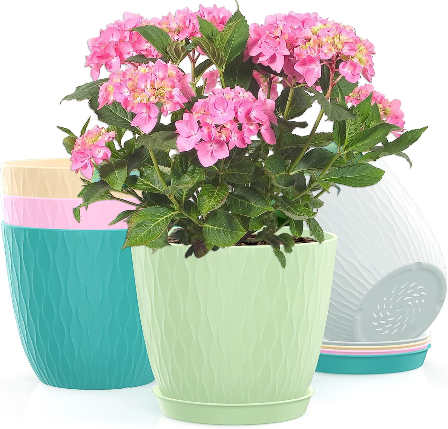 6 inch Flower Pots for Plants with Drainage Holes and Saucer, 5 Pack ...