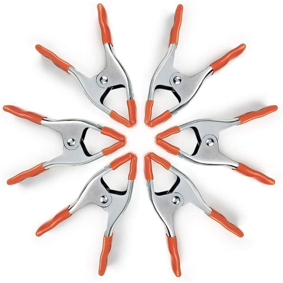 6-inch Heavy Duty Spring Clamps Set, 2-inch Jaw Opening, Nickel-plated Steel Spring Clips Clamps with Protected Rubber Handles and Tips, 6-Pack