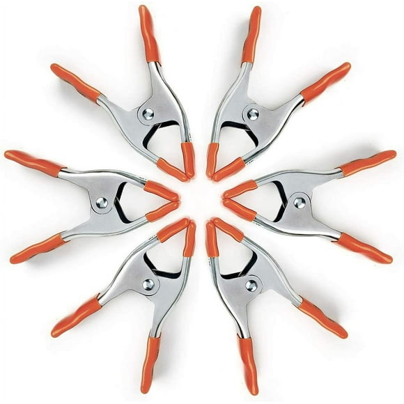 6-inch Heavy Duty Spring Clamps Set, 2-inch Jaw Opening, Nickel-plated Steel Spring Clips Clamps with Protected Rubber Handles and Tips, 6-Pack