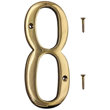 6-inch House Number 8 (Eight) with Mounting Screws, Polished Brass, Shiny Gold Color, Suitable for Mailbox, Home, etc